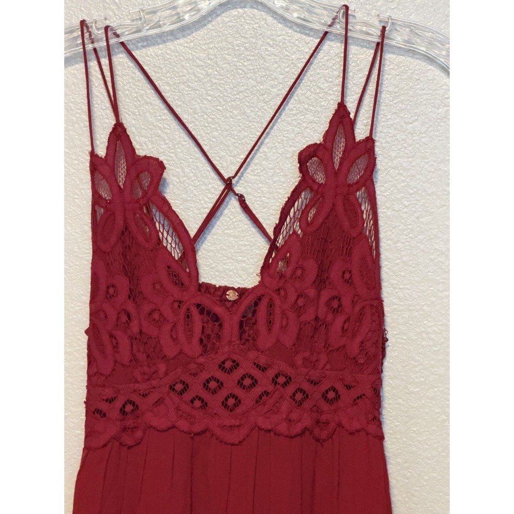 FREE PEOPLE  ADELLA Maxi Slip Dress XS Gauze Boho Embroidered Cranberry Red - Picture 6 of 10